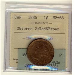 1886 1¢ Obv 2 ICCS MS63 RB