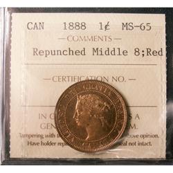 1888 1¢ Re punched middle 8 ICCS MS65RD.  Gem 95% red.