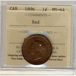 1896 1¢ ICCS MS64. 75% red with light golden to green tint.