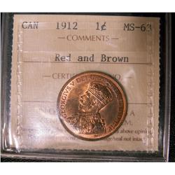1912 1¢ ICCS MS63RB.  A nice example with nice lustre.