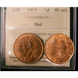 1912 1¢ ICCS MS65RD. 80% red with strong lustre.