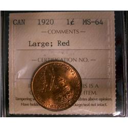 1920 1¢ Large  ICCS MS64 Red 