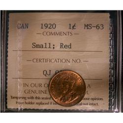 1920 1¢ Small ICCS MS63 Red