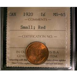 1920 1¢ Small ICCS MS65RD.  Nice 80% red example.