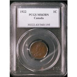 1922 1¢ PCGS MS63BN.  Shows nice lustre.