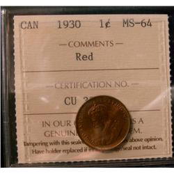 1930 1¢ ICCS MS64  Red.  Excellent strike with clean fields and great surfaces. 