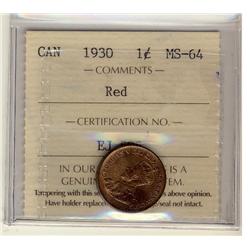 1930 1¢ ICCS MS64 Red.  Scarce.