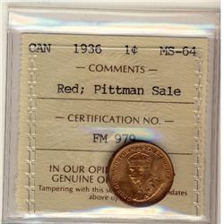 1936 1¢ ICCS MS64 Red Pittman