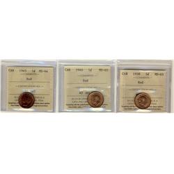 1938, 1940, 1945 1¢, both 1938 and 1940 ICCS MS65 Red with 1945 MS64RD.