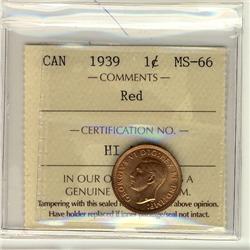 1939 1¢  ICCS MS66 Full Red, A superb GEM example.