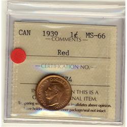 1939 1¢ ICCS MS66 Full Red, A superb GEM example.