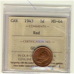 1943 1¢ ICCS MS64 Red