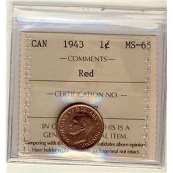 1943 1¢ ICCS MS65 Red