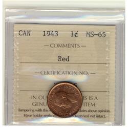 1943 1¢ ICCS MS65 Red.