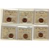 Image 1 : 1945, 1946, 1947, 1947 ML, 1949 A off, 1951 1¢, lot of 6 coins.  All ICCS MS64 Red.