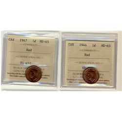 1946 and 1947 1¢ both ICCS MS65 Red
