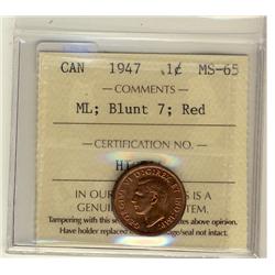 1947 1¢ ML Blunt 7 ICCS MS65 Red.