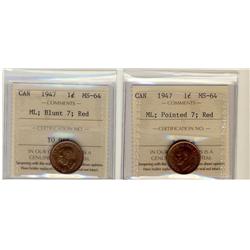1947 1¢ ML Blunt and 1947 ML PTD. Both ICCS MS64 Red