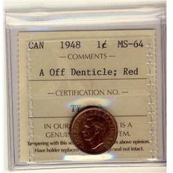 1948 1¢ A Off Denticle ICCS MS64 Red