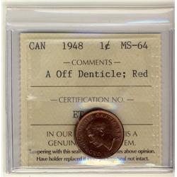 1948 1¢ A Off Denticle ICCS MS64 Red.