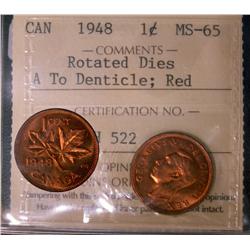 1948 1¢ Rotated Dies A to Denticle ICCS MS65 Red. Scarce 