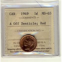 1949 1¢ A Off Denticle ICCS MS65 Red