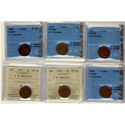 1949 1¢ A to Denticle CCCS F12 x2, CCCS F15 x2