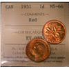 Image 1 : 1951 1¢ ICCS MS66 Full Red, A superb GEM example.