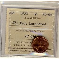 1953 1¢ SF ICCS Ms64 Red Lacquered