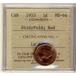 1953 1¢ SF ICCS MS64 Red. Scarce variety.