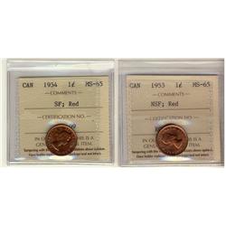 1953 NSF,1954 SF 1¢, Both ICCS MS65 Red.