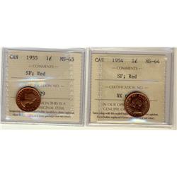 1954 1¢ MS64 & 1955 1¢ SF ICCS MS65 Red.