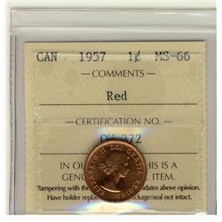 1957 1¢ ICCS MS66 Full Red, A superb GEM example.