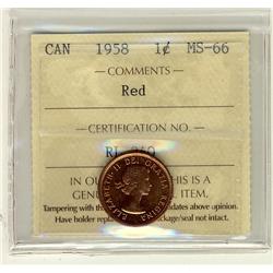 1958 1¢ ICCS MS66 Full Red, A superb GEM example.