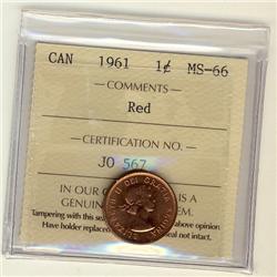 1961 1¢ ICCS MS66 Full Red, A superb GEM example.
