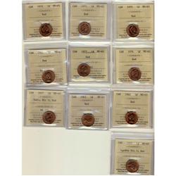 1961,1962,1963,1965 SB Blt5,1965LB Blt5,1970,1971,1972,1976,1977,1¢,all ICCS MS65 Full Red