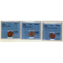 1962 Hanging 2,1964 Missing MG,1964 Extra Spine 1¢, all CCCS MS64 Full Red