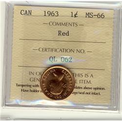 1963 1¢ ICCS MS66 Full Red, A superb GEM example.