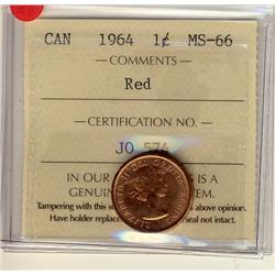 1964 1¢ ICCS MS66 Full Red, A superb GEM example.