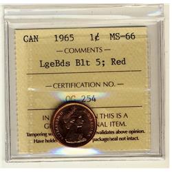 1965 1¢ LgeBds Blt 5 ICCS MS66 Full Red, A superb GEM example.