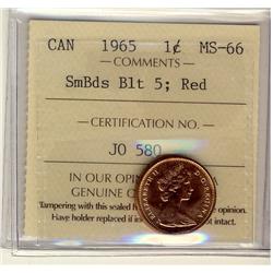 1965 1¢ SmBds Blt 5 ICCS MS66 Full Red, A superb GEM example.