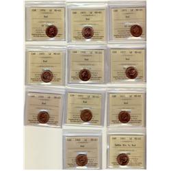 1965 1¢ Sm. Bds.  Blunt 5, 1968,1969,1970,1971,1972,1973,1975,1976,1977,1986, all ICCS MS65 Full Red