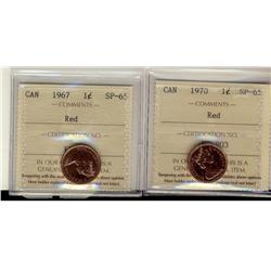 1967 & 1970 1¢ ICCS SP65 Red.  Lot of 2 coins.