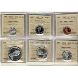 1967 1¢ to $1.  Set of 6 coins all ICCS SP65 Heavy Cameo except for 5¢ which is SP64.