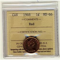 1968 1¢ ICCS MS66 Full Red, A superb GEM example.