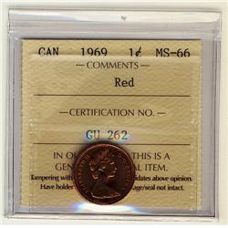 1969 1¢ ICCS MS66 Full Red, A superb GEM example.