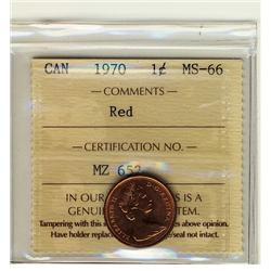 1970 1¢ ICCS MS66 Full Red, A superb GEM example.