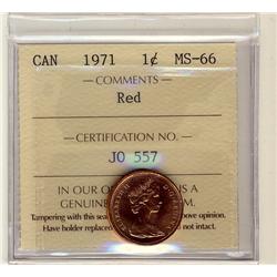 1971 1¢ ICCS MS66 Full Red, A superb GEM example.