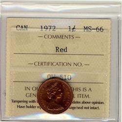 1972 1¢ ICCS MS66 Full Red, A superb GEM example.