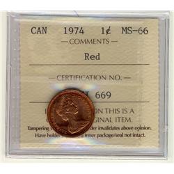1974 1¢ ICCS MS66 Full Red, A superb GEM example.